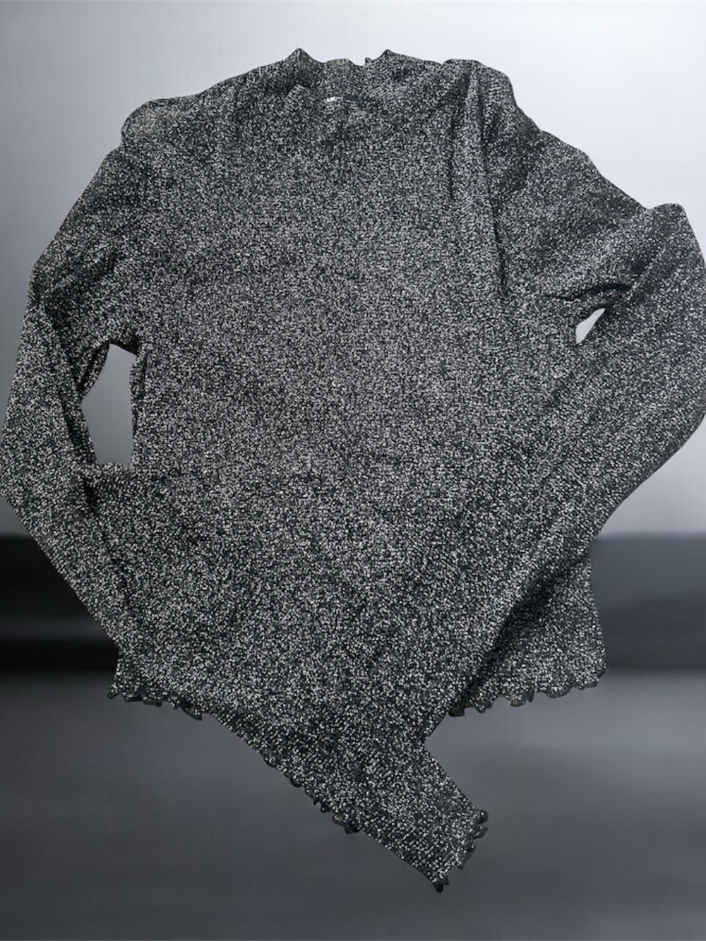 Pull&Bear Black & White Marled Crewneck Sweater